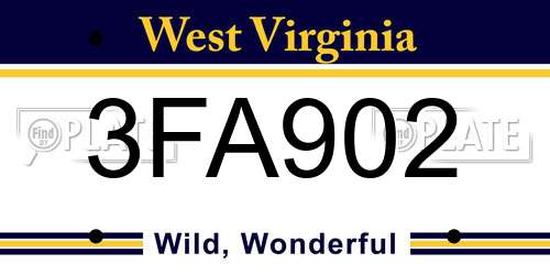 3FA902 West Virginia License Plate