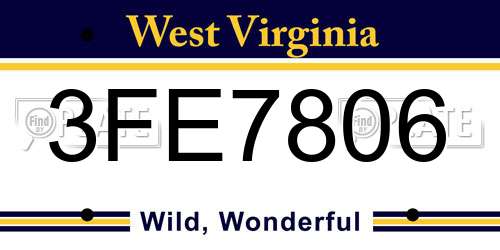 3FE7806 West Virginia License Plate