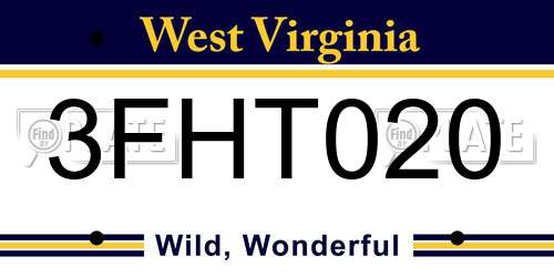 3FHT020 West Virginia License Plate