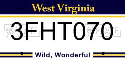 3FHT070 West Virginia License Plate