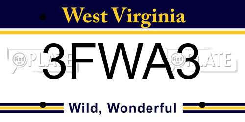 3FWA3 West Virginia License Plate