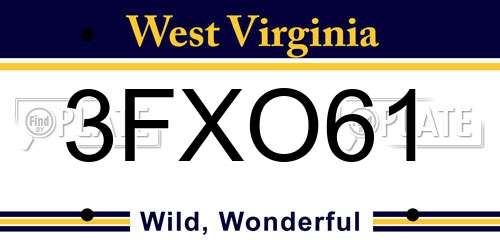 3FXO61 West Virginia License Plate
