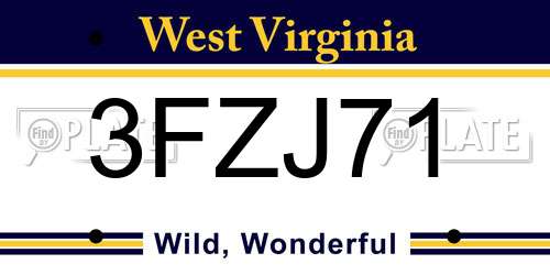 3FZJ71 West Virginia License Plate