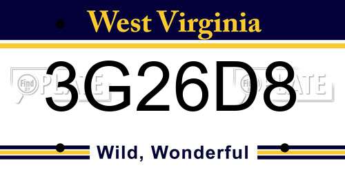 3G26D8 West Virginia License Plate