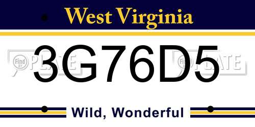 3G76D5 West Virginia License Plate