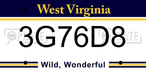 3G76D8 West Virginia License Plate