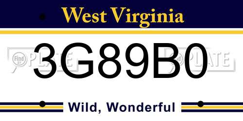 3G89B0 West Virginia License Plate