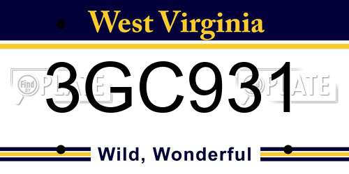 3GC931 West Virginia License Plate