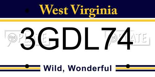 3GDL74 West Virginia License Plate