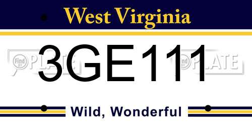 3GE111 West Virginia License Plate