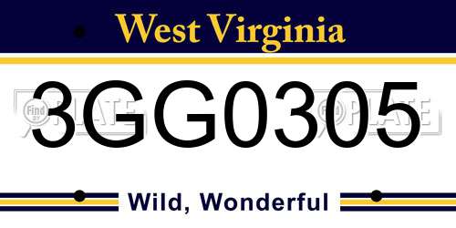 3GG0305 West Virginia License Plate