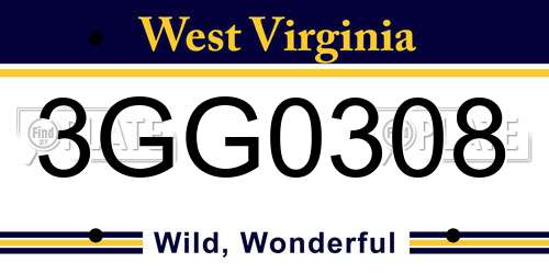 3GG0308 West Virginia License Plate