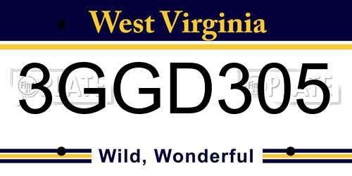 3GGD305 West Virginia License Plate