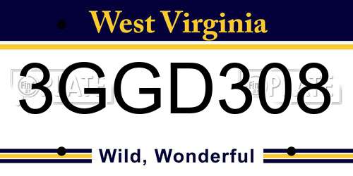 3GGD308 West Virginia License Plate
