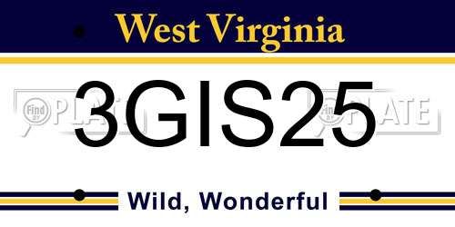 3GIS25 West Virginia License Plate