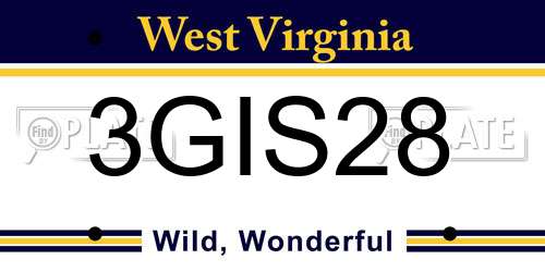 3GIS28 West Virginia License Plate