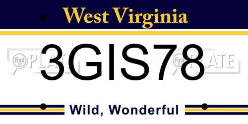 3GIS78 West Virginia License Plate