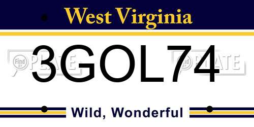 3GOL74 West Virginia License Plate