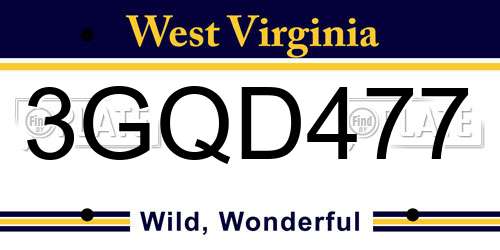 3GQD477 West Virginia License Plate
