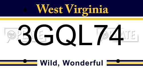 3GQL74 West Virginia License Plate