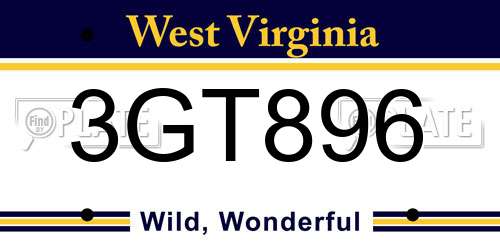 3GT896 West Virginia License Plate
