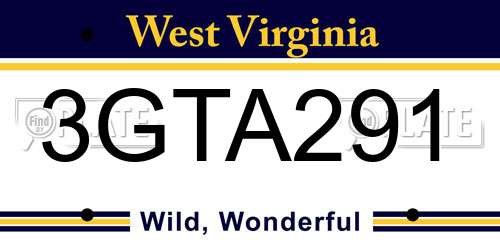 3GTA291 West Virginia License Plate