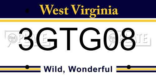3GTG08 West Virginia License Plate
