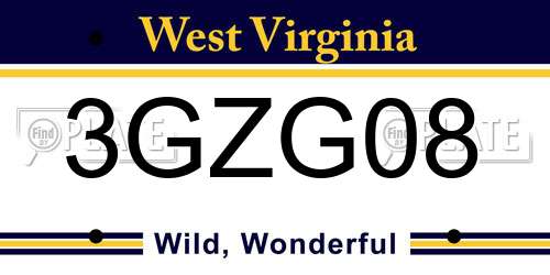 3GZG08 West Virginia License Plate