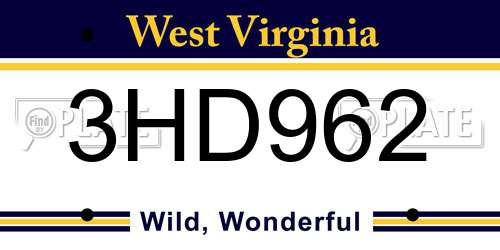 3HD962 West Virginia License Plate