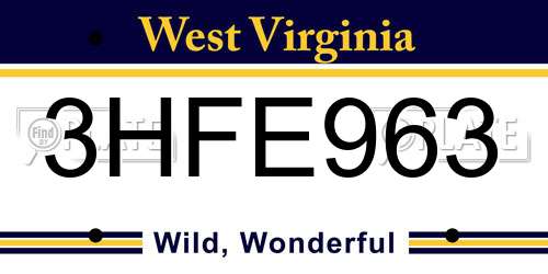 3HFE963 West Virginia License Plate