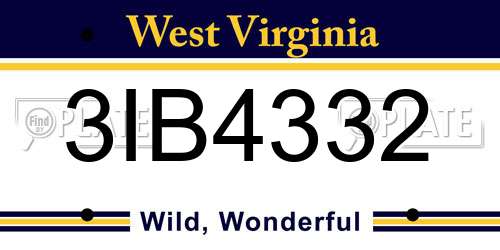 3IB4332 West Virginia License Plate
