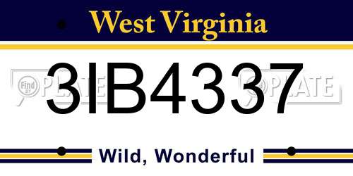 3IB4337 West Virginia License Plate