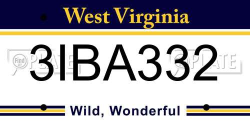 3IBA332 West Virginia License Plate