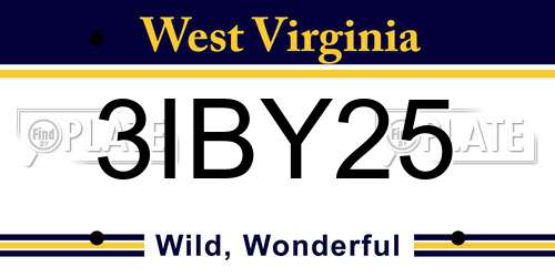 3IBY25 West Virginia License Plate