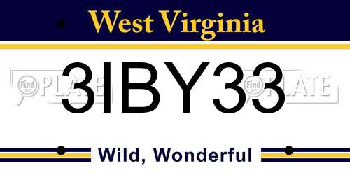 3IBY33 West Virginia License Plate