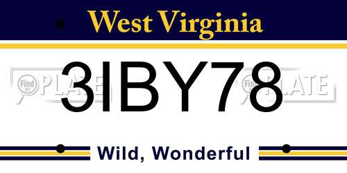 3IBY78 West Virginia License Plate