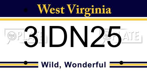 3IDN25 West Virginia License Plate