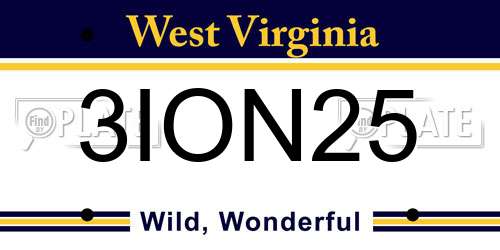 3ION25 West Virginia License Plate