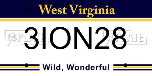 3ION28 West Virginia License Plate