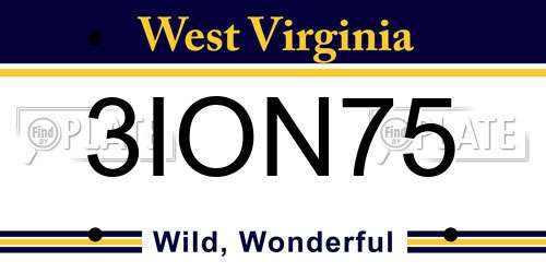3ION75 West Virginia License Plate