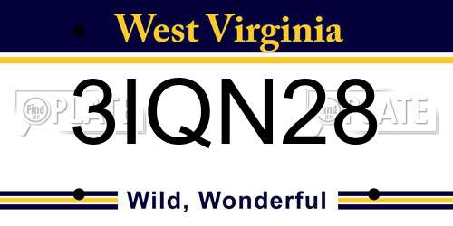 3IQN28 West Virginia License Plate