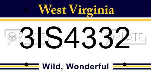 3IS4332 West Virginia License Plate
