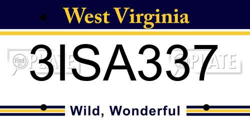 3ISA337 West Virginia License Plate