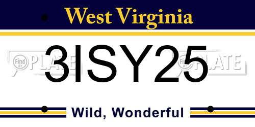 3ISY25 West Virginia License Plate