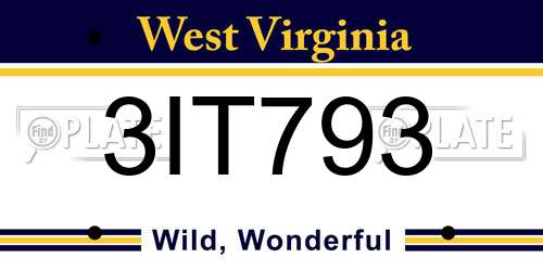 3IT793 West Virginia License Plate