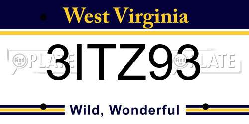 3ITZ93 West Virginia License Plate