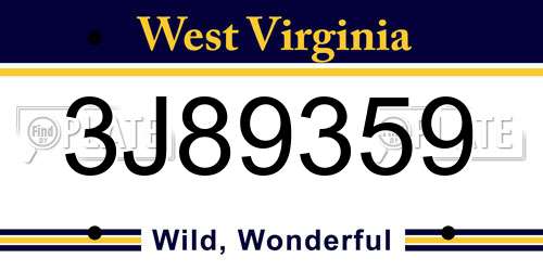 3J89359 West Virginia License Plate
