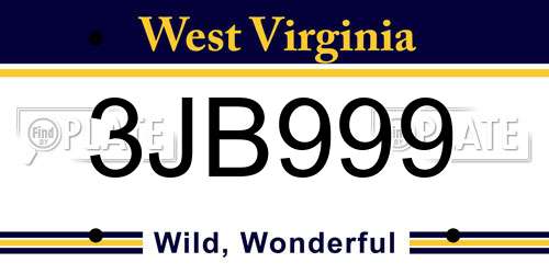 3JB999 West Virginia License Plate