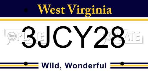 3JCY28 West Virginia License Plate
