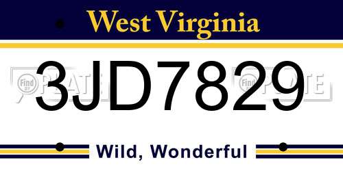 3JD7829 West Virginia License Plate